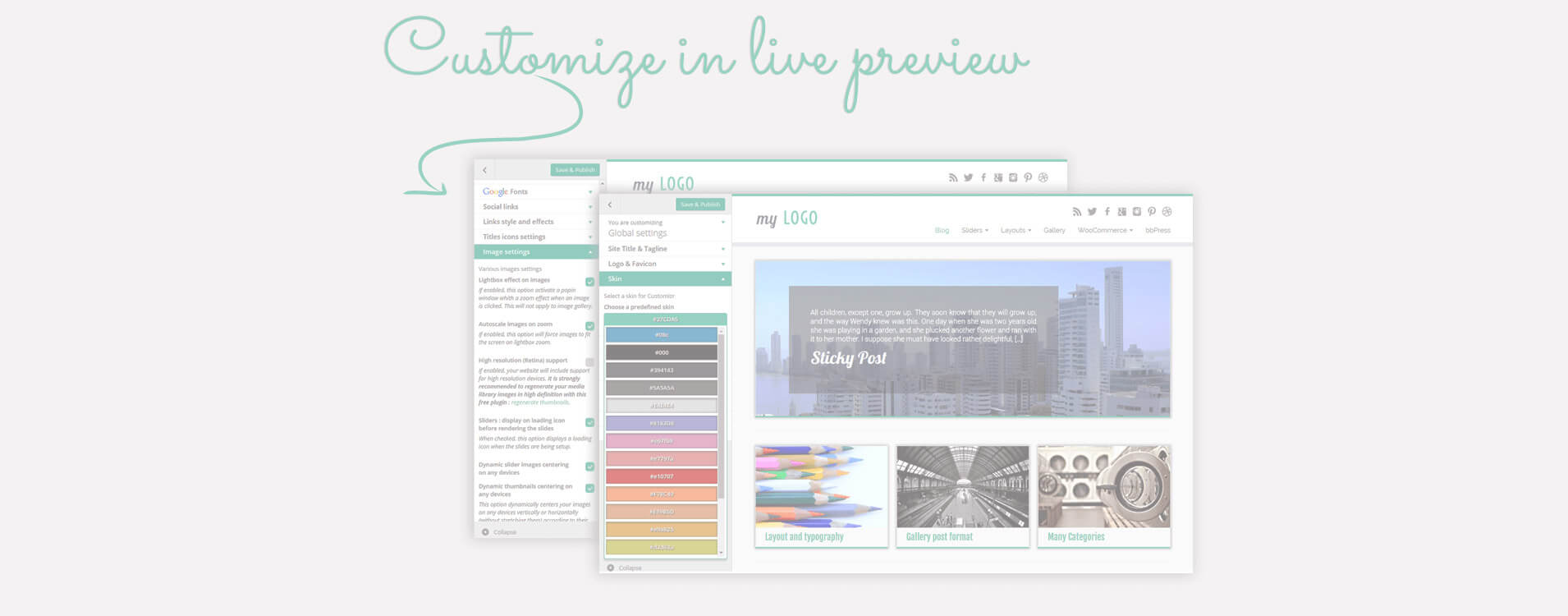 Mange utseende og designmuligheter er tilgjengelig fra WordPress-tilpassingsskjermen : Se endringene dine i sanntid!